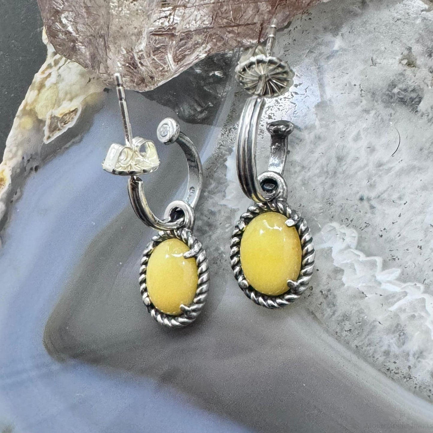 Carolyn Pollack Sterling Silver Oval Yellow Jasper Dangle Earrings For Women