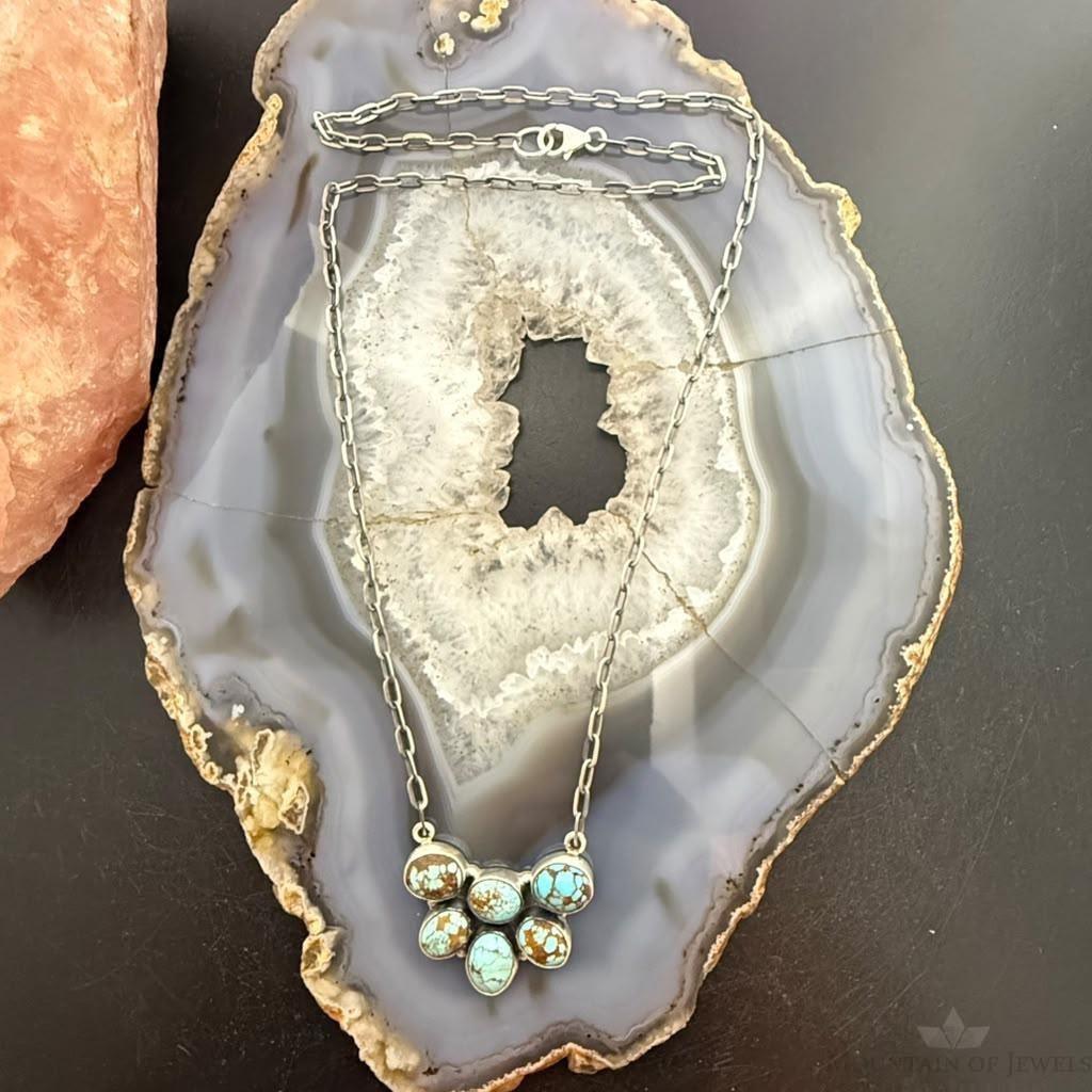 Sterling Silver Southwestern Style Oval Turquoise #8 22" Necklace For Women