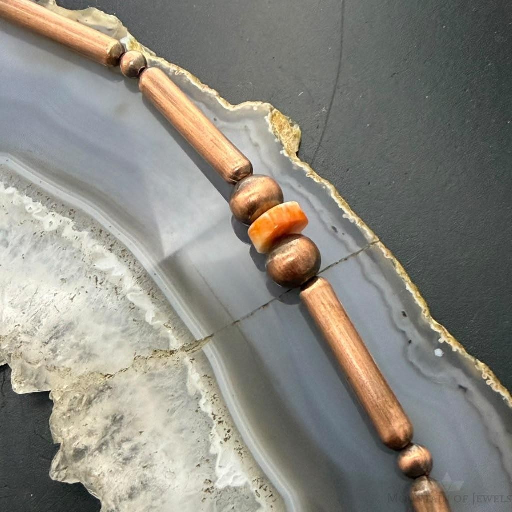 Copper Navajo Pearl Round & 25mm Cylinder w/Spiny Oyster Beads 20" Necklace For Women