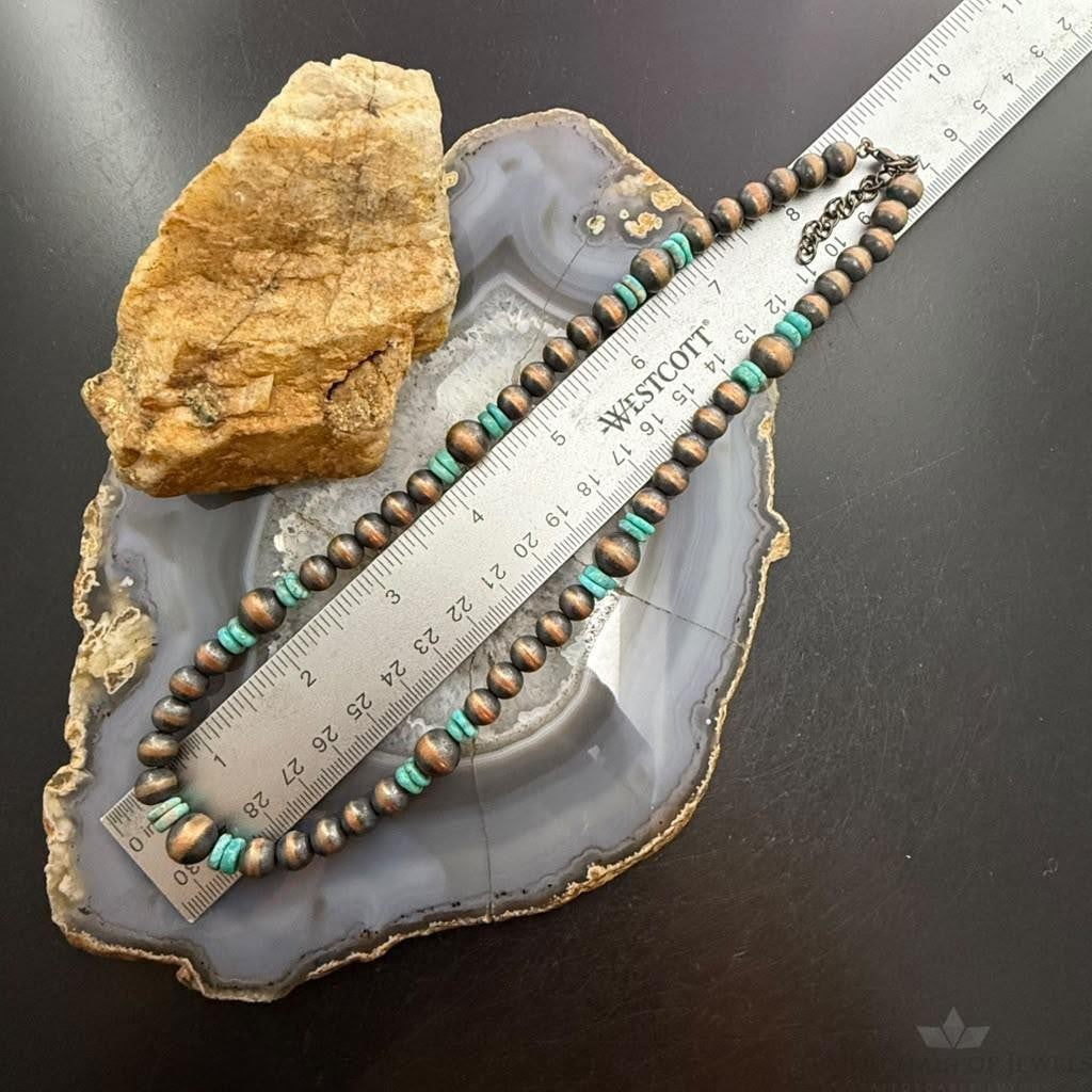 Southwestern Style Copper 8-10mm Navajo Pearl Beades &Turquoise Disk Necklace For Women