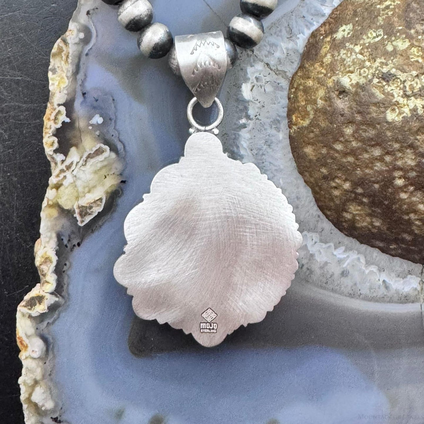 Sterling Silver Southwestern Style Round Red Moss Agate Decorated Pendant For Women
