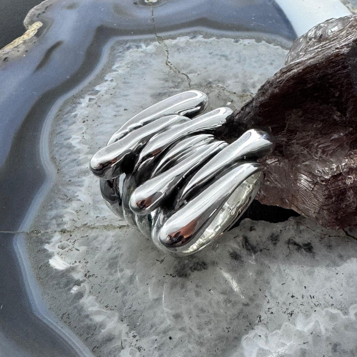 Sterling Silver Electroform Abstract Fashion Ring For Women, Taxco Mexico