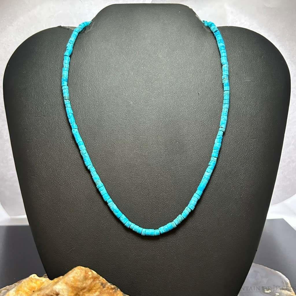 Sterling Silver 4mm Turquoise Disk Beads 17" Necklace For Women