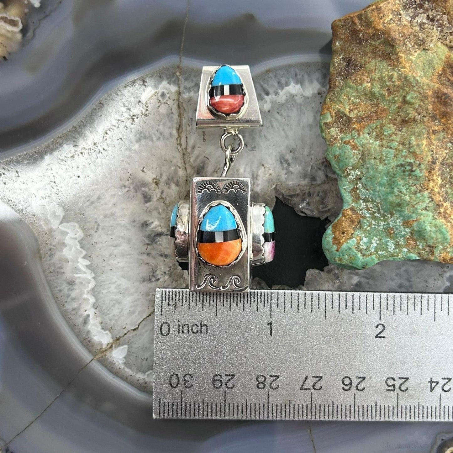 Cliffton Aguilar Santo Domingo Sterling Silver Decorated Multistone Rectangular Pendant