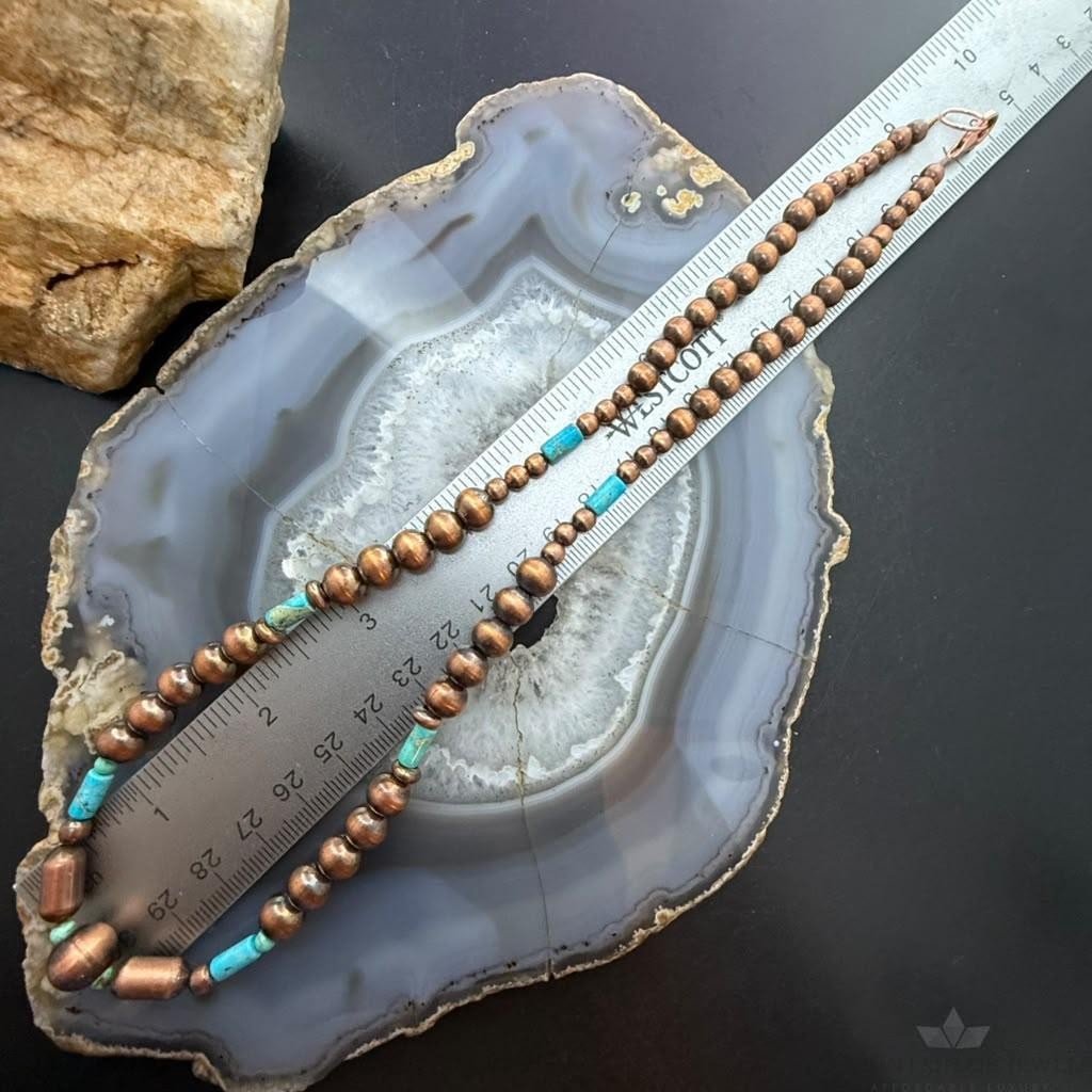 Southwestern Style Copper Navajo Pearl & Cylinder w/Sediment Jasper 18" Necklace For Women