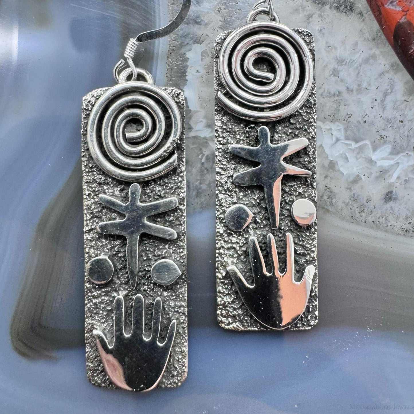 Alex Sanchez Sterling Silver Rectangle Petroglyph Dangle Earrings For Women #1