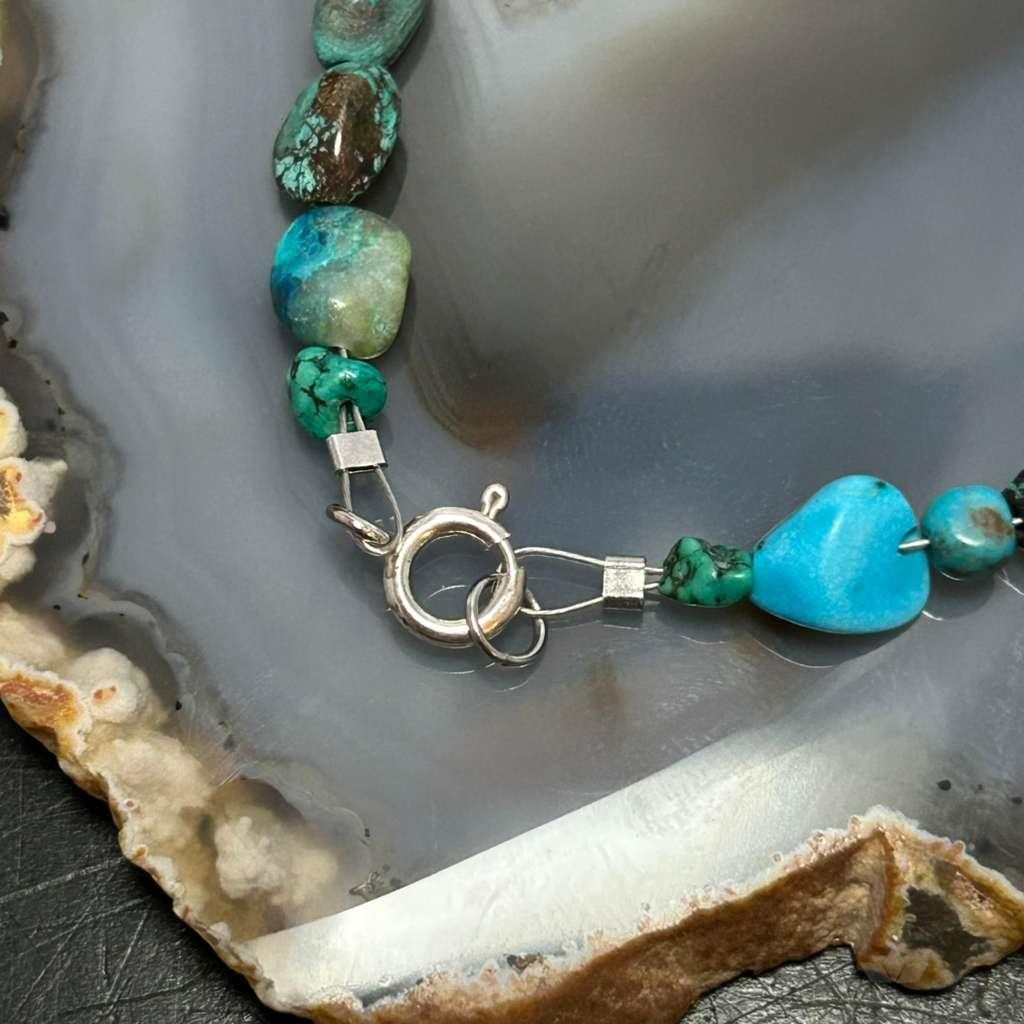 Sterling Silver Natural Turquoise Beads 7" Bracelet For Women
