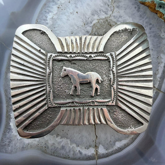 Emerson Kinsel Native American Sterling Silver Heavy Horse Belt Buckle For Men