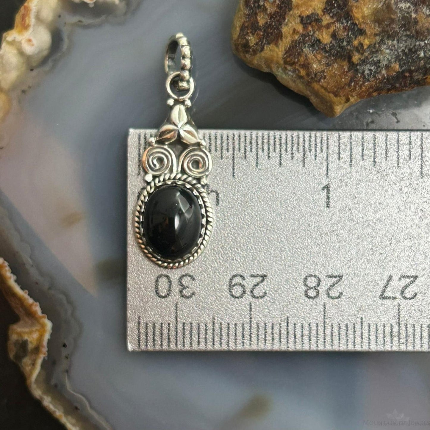 Sterling Silver Southwestern Style Oval Onyx Decorated Charm/Pendant For Women