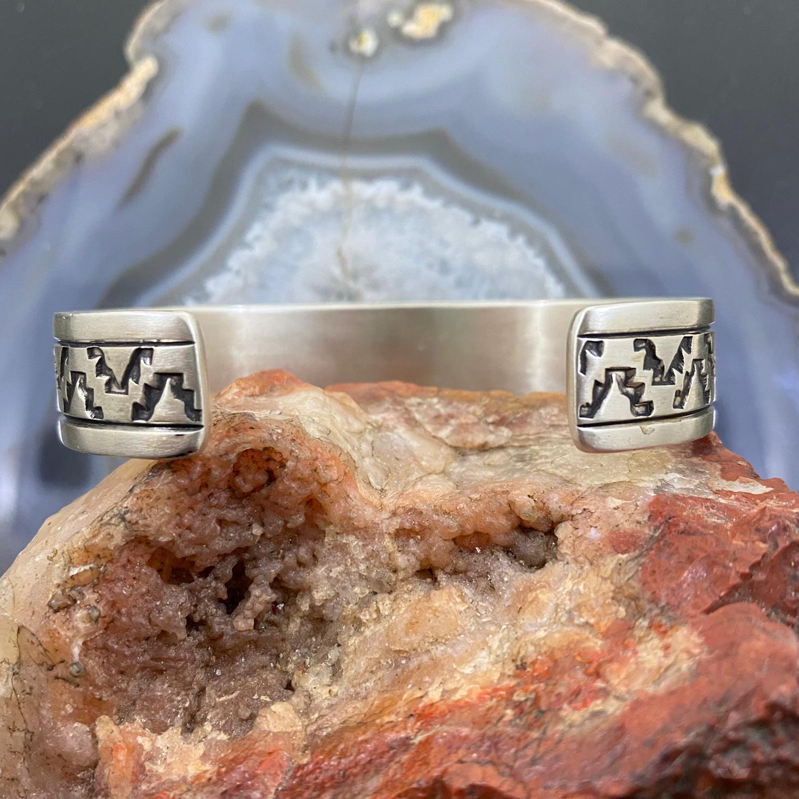 Signed Native American Sterling Silver Stamped Stackable Bracelet For top Women #1