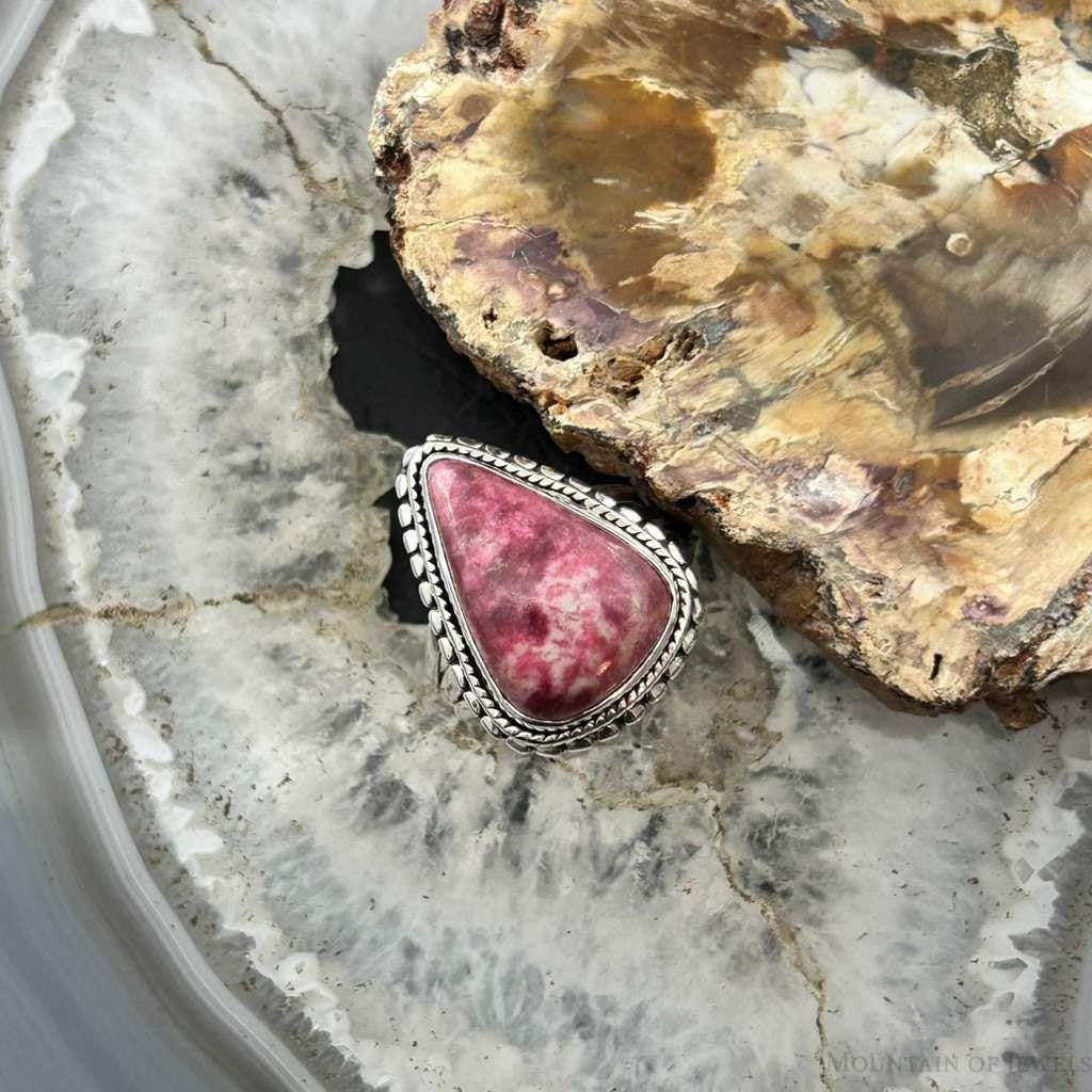 Sterling Silver Southwestern Style Teardrop Thulite Ring Size 7 For Women