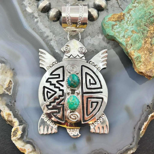 Alonzo Mariano Sterling Silver Overlay Turtle & 2 Turquoise Unisex Pendant