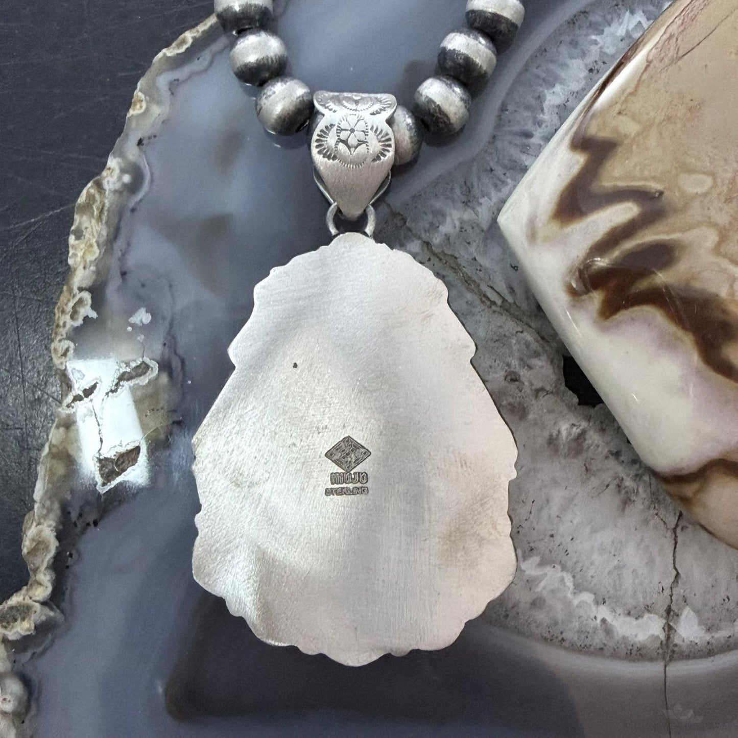 Sterling Silver Southwestern Style Oval Red Creek & Mohave Turquoise Pendant For Women