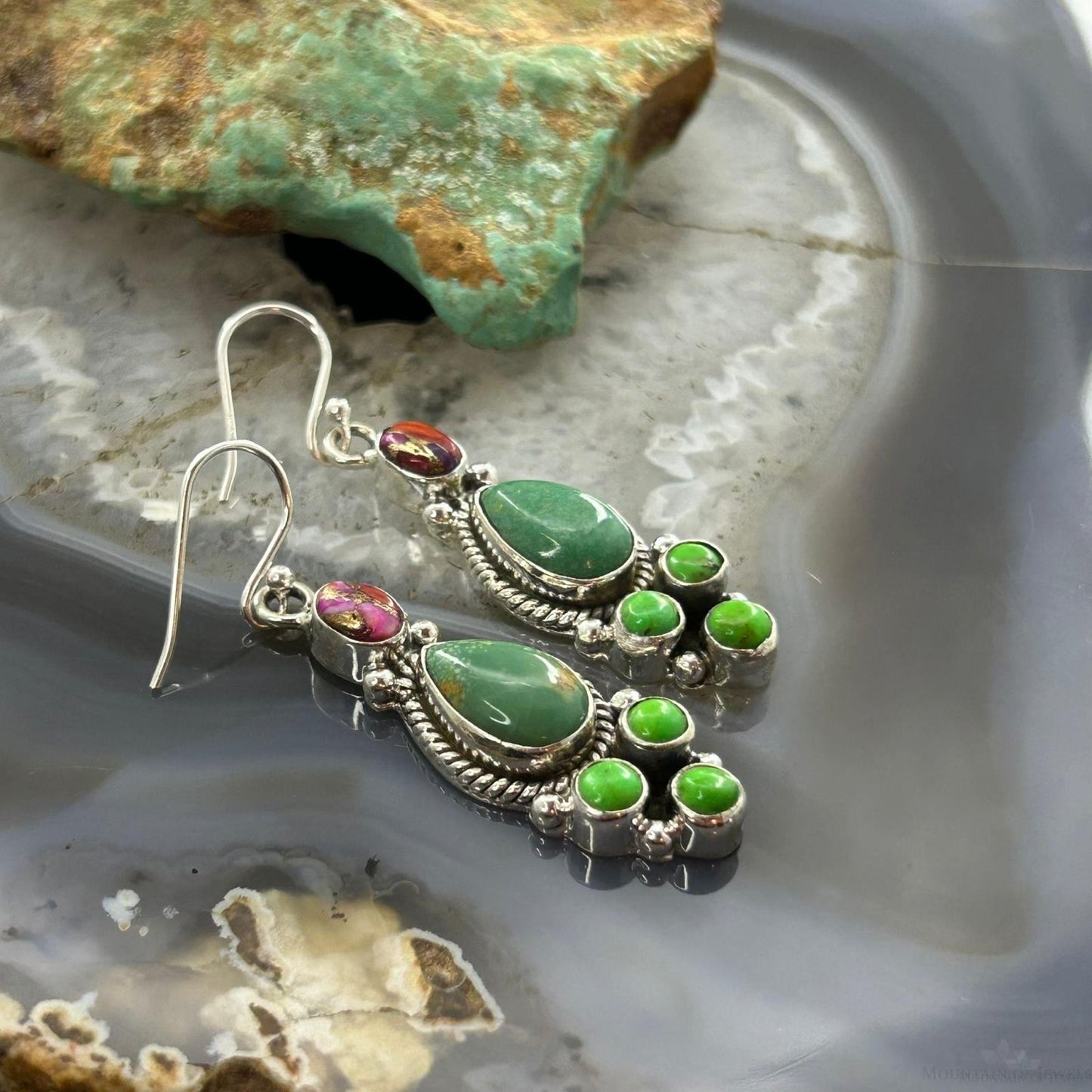 Sterling Silver Southwestern Style Multistone Dangle Earrings For Women #12