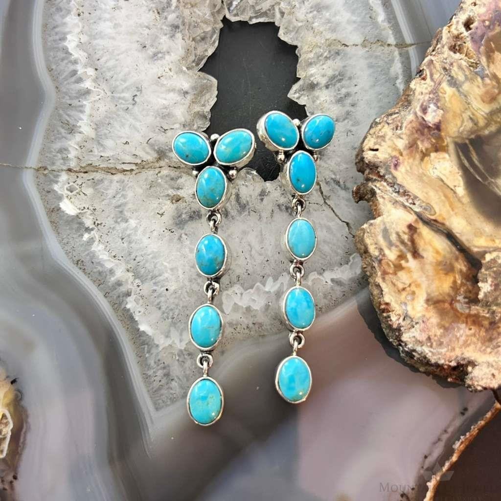 Native American Sterling Silver Turquoise Cluster Post Earrings For Women