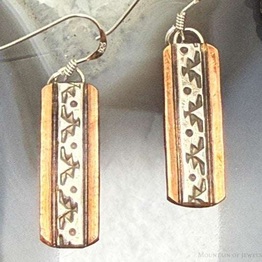 Landon Secatero Navajo Sterling Silver & Copper Stamped Dangle Earrings For Women #1