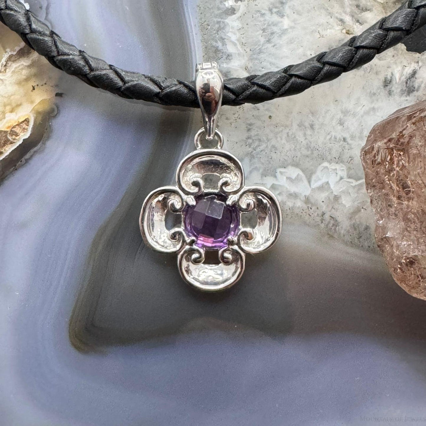 Carolyn Pollack Sterling Silver Faceted Round Amethyst Enhancer Pendant For Women