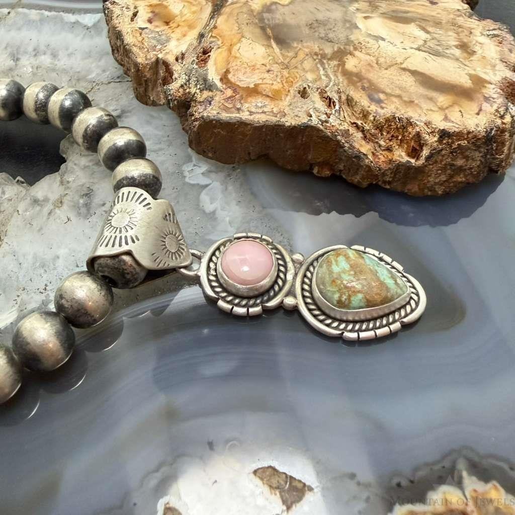 Sterling Silver Southwestern Style Pink Conch & Turquoise Pendant For Women #3