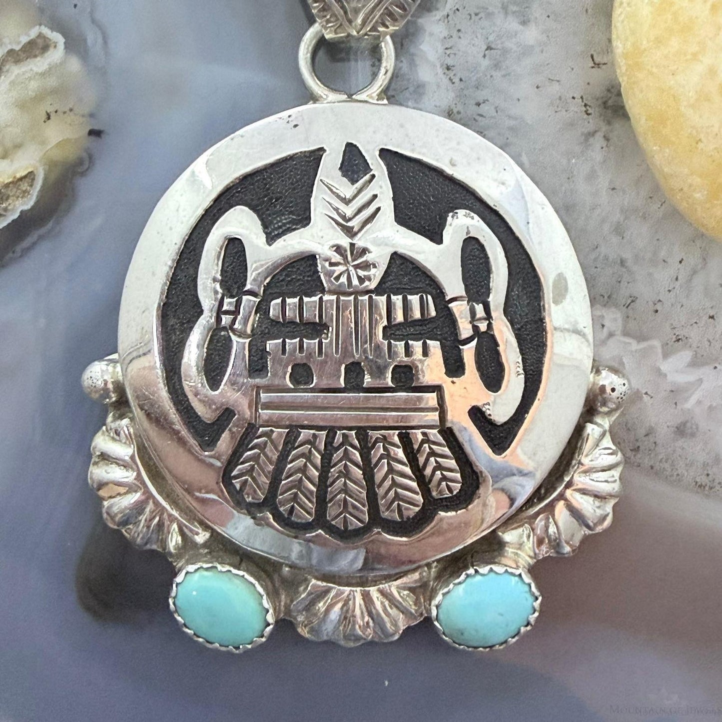 Alonzo Mariano Native American Sterling Silver Overlay Native American Motifs Unisex Pendant
