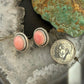 Sterling Silver Southwestern Style Oval Pink Conch Stud Earrings For Women