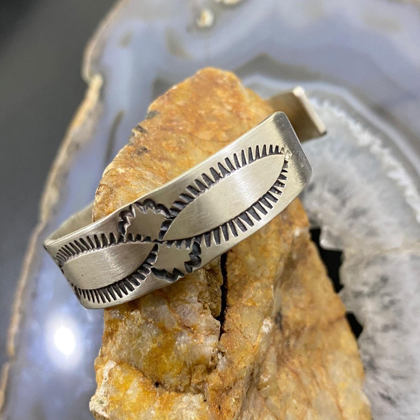 Native American Sterling Silver Stamped Stackable Cuff Bracelet For Men