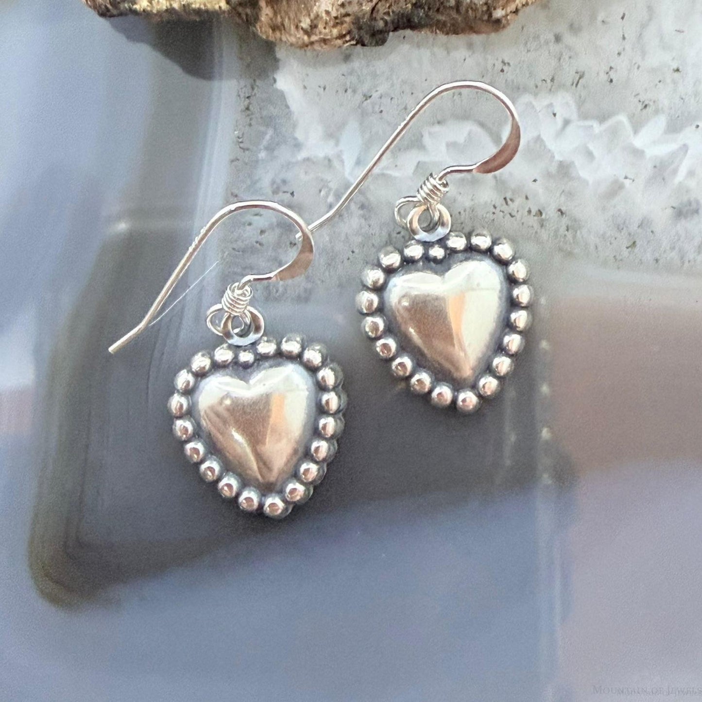 Sterling Silver Southwestern Style Tiny Heart Dangle Earrings For Women