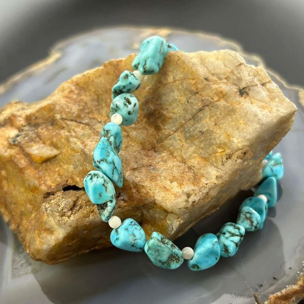 Sterling Silver Natural Turquoise & MOP Beads 18" Necklace For Women