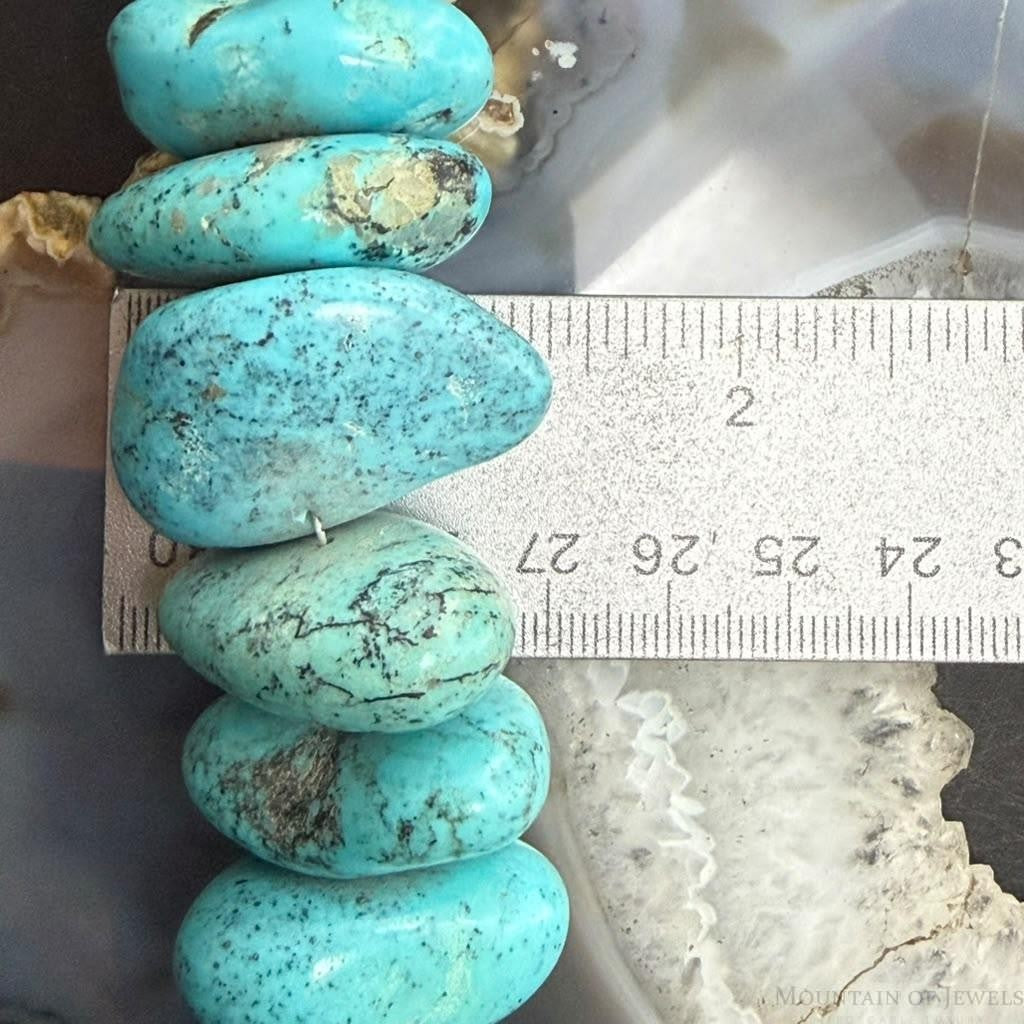 Vintage Sterling Silver Native American Natural Chunky Turquoise 16" Necklace For Women