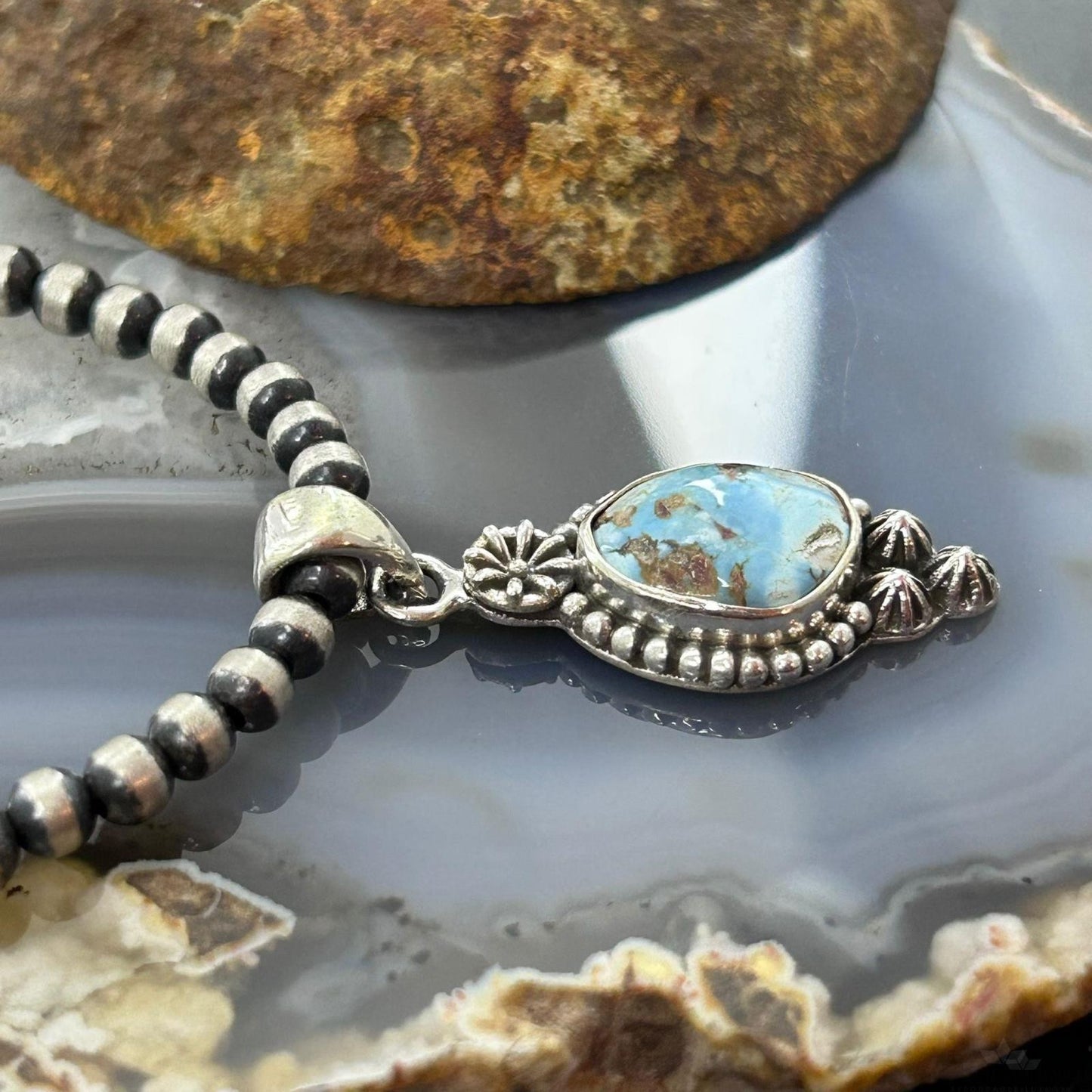 Sterling Silver Southwestern Style Golden Hill Turquoise Decorated Pendant For Women