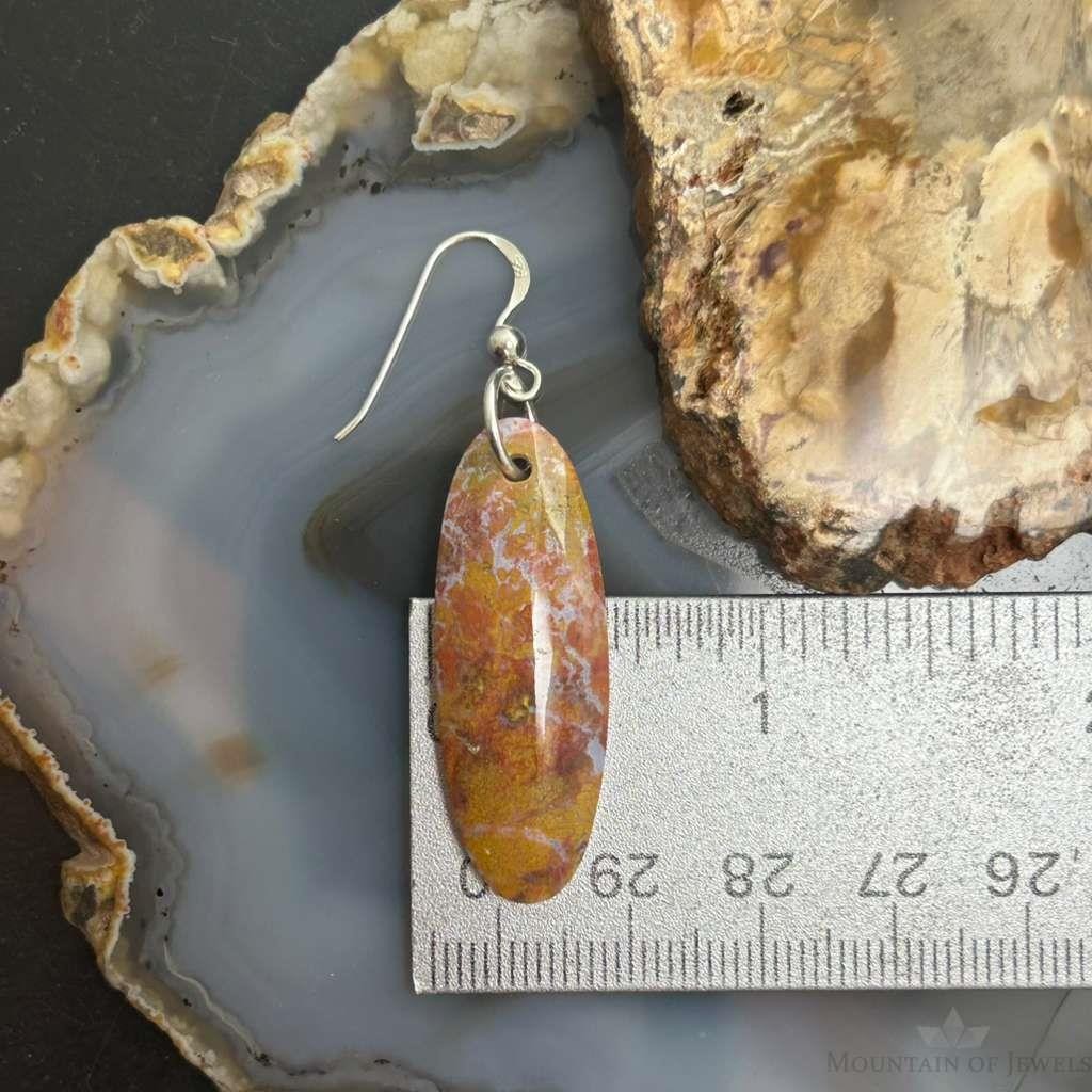 Sterling Silver Oval Plum Moss Agate Slab Dangle Earrings For Women #517