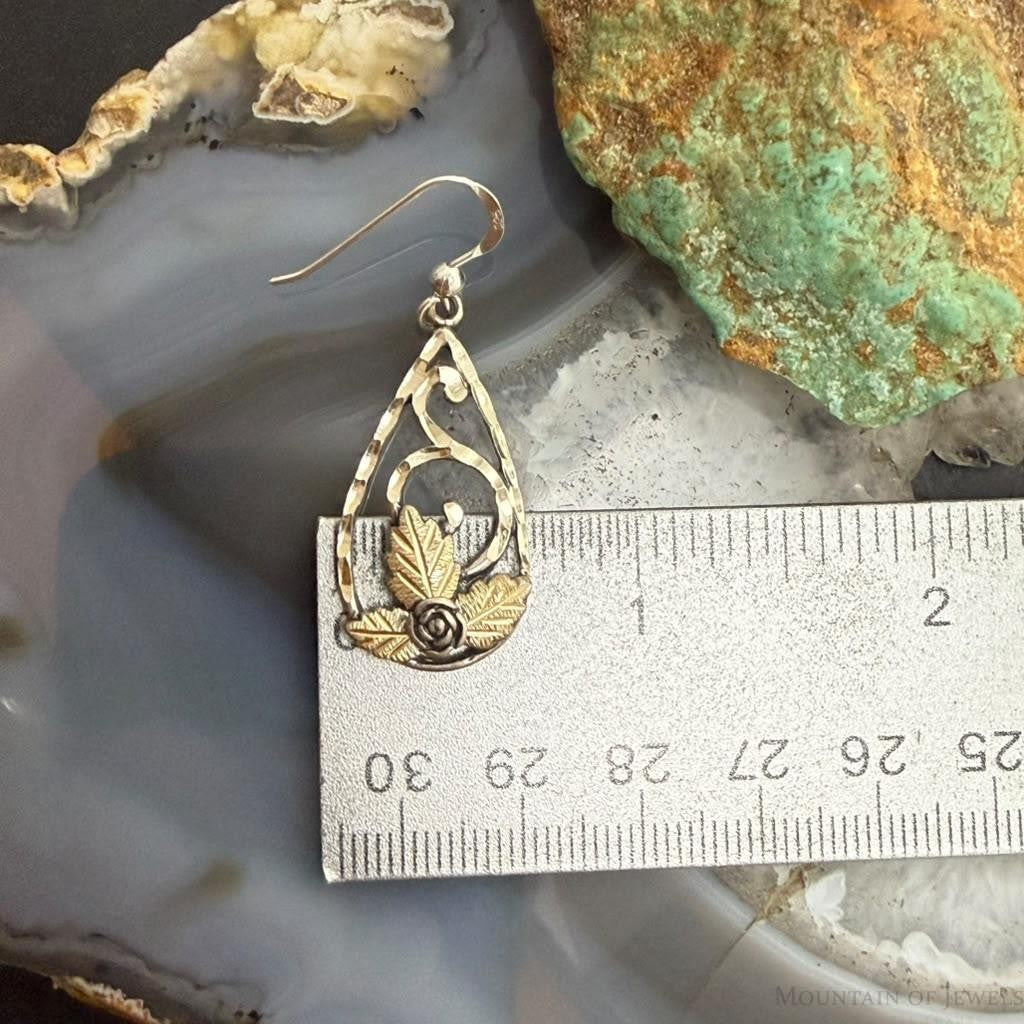 Vintage Sterling Silver Teardrop Swirl, Rose & Leaf Fashion Dangle Earrings For Women