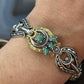 Carolyn Pollack Sterling Silver &Brass w/Green Turquoise Link Bracelet For Women