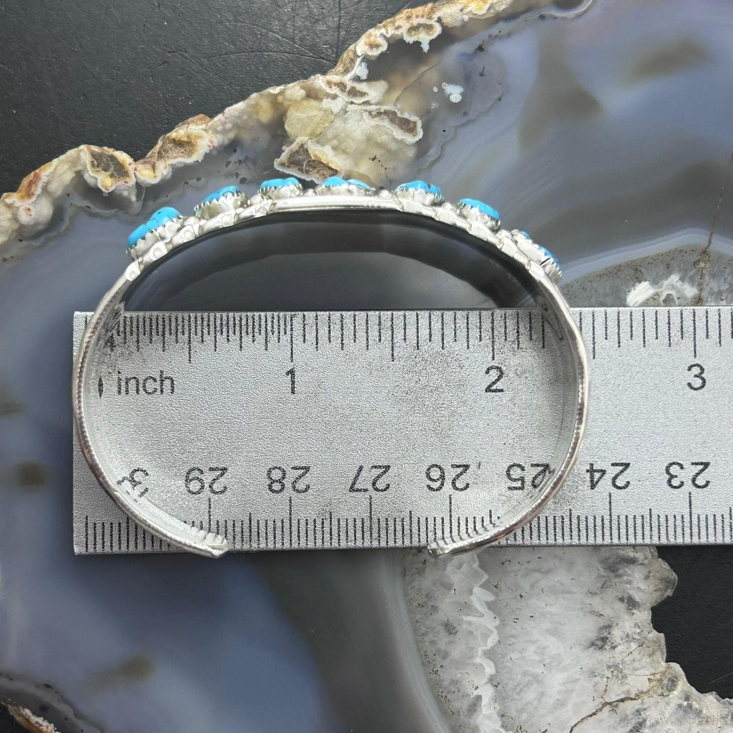 Anita Whitegoat Native American Sterling Silver Turquoise Row Bracelet For Women
