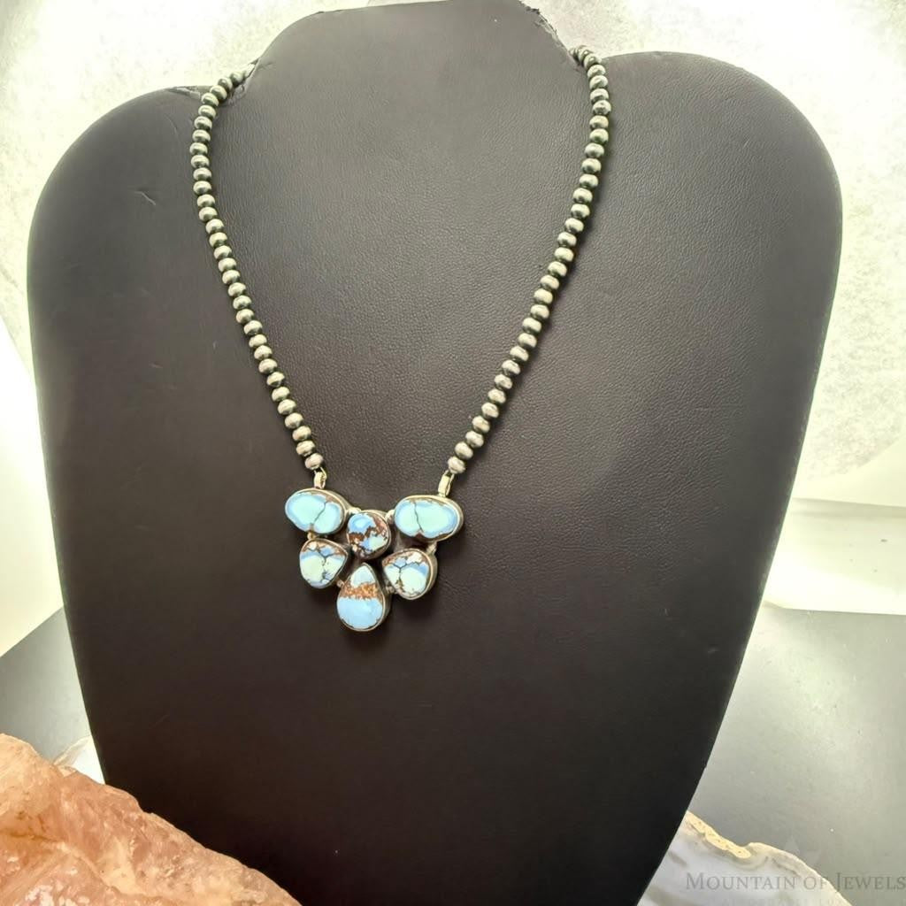 Sterling Silver Southwestern Style Golden Hill Turquoise Cluster 23" Lariat For Women