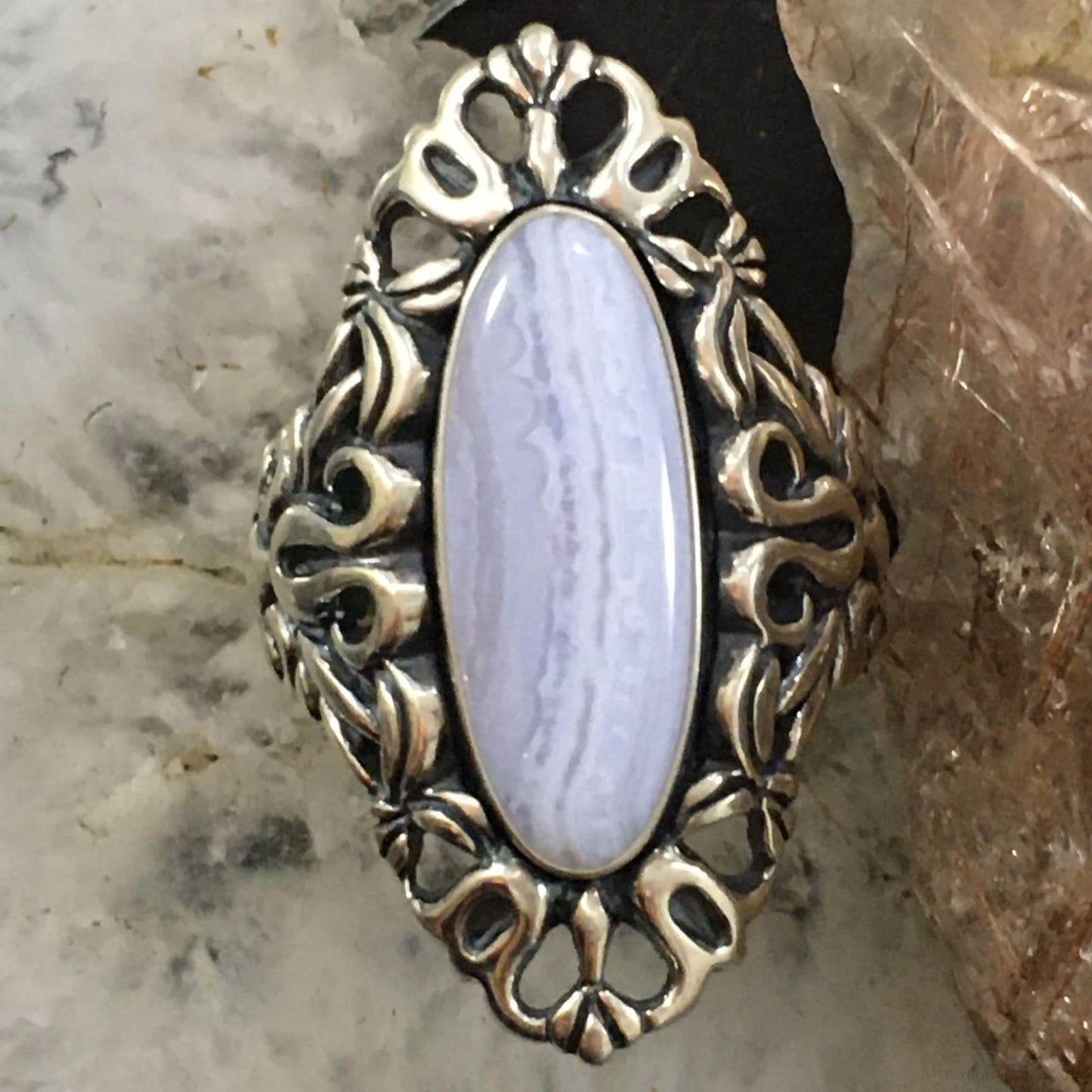 Carolyn Pollack Southwestern Style Sterling Silver Oval Blue Lace Agate Ring For Women