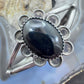 Vintage Signed Native American Sterling Silver Oval Onyx Decorated Bracelet For Women