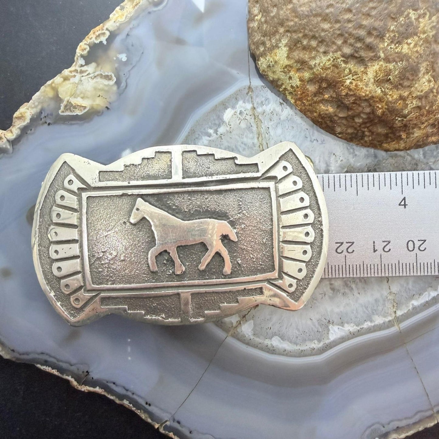 Emerson Kinsel Native American Sterling Silver Overlay Horse Belt Buckle For Men