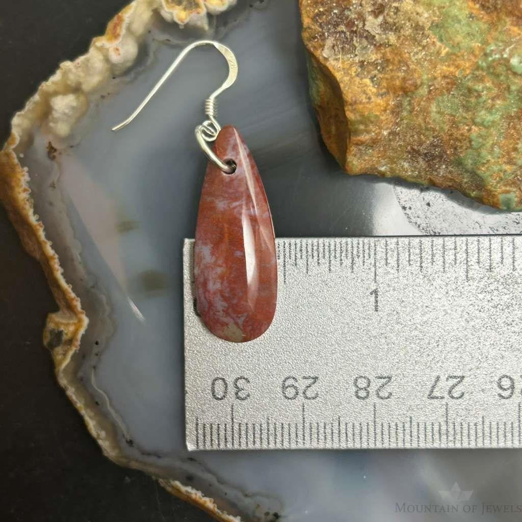 Sterling Silver Teardrop Plum Moss Agate Slab Dangle Earrings For Women #535