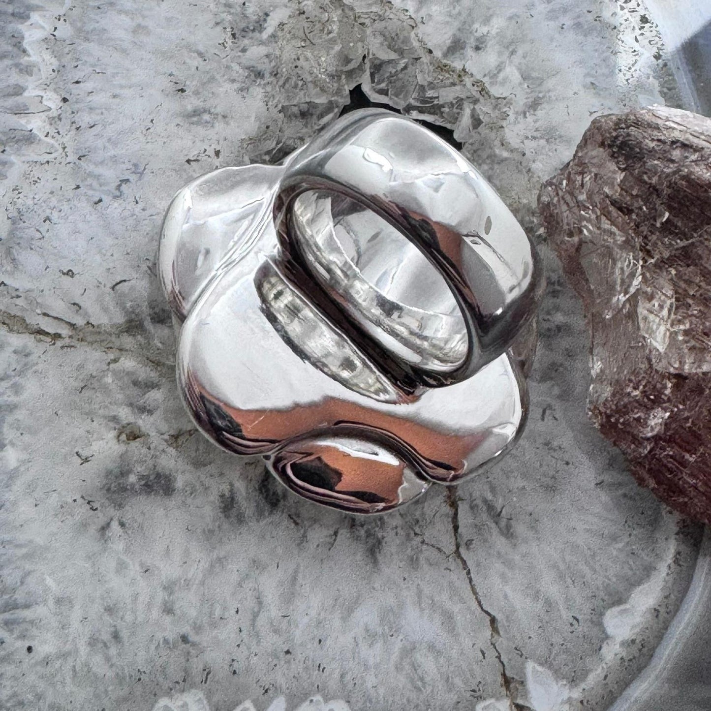 Sterling Silver Electroform Large Rose Fashion Ring For Women, Taxco Mexico