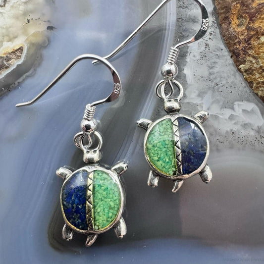Carolyn Pollack Southwestern Style Sterling Silver Chip Inlay Turtle Dangle Earrings For Women