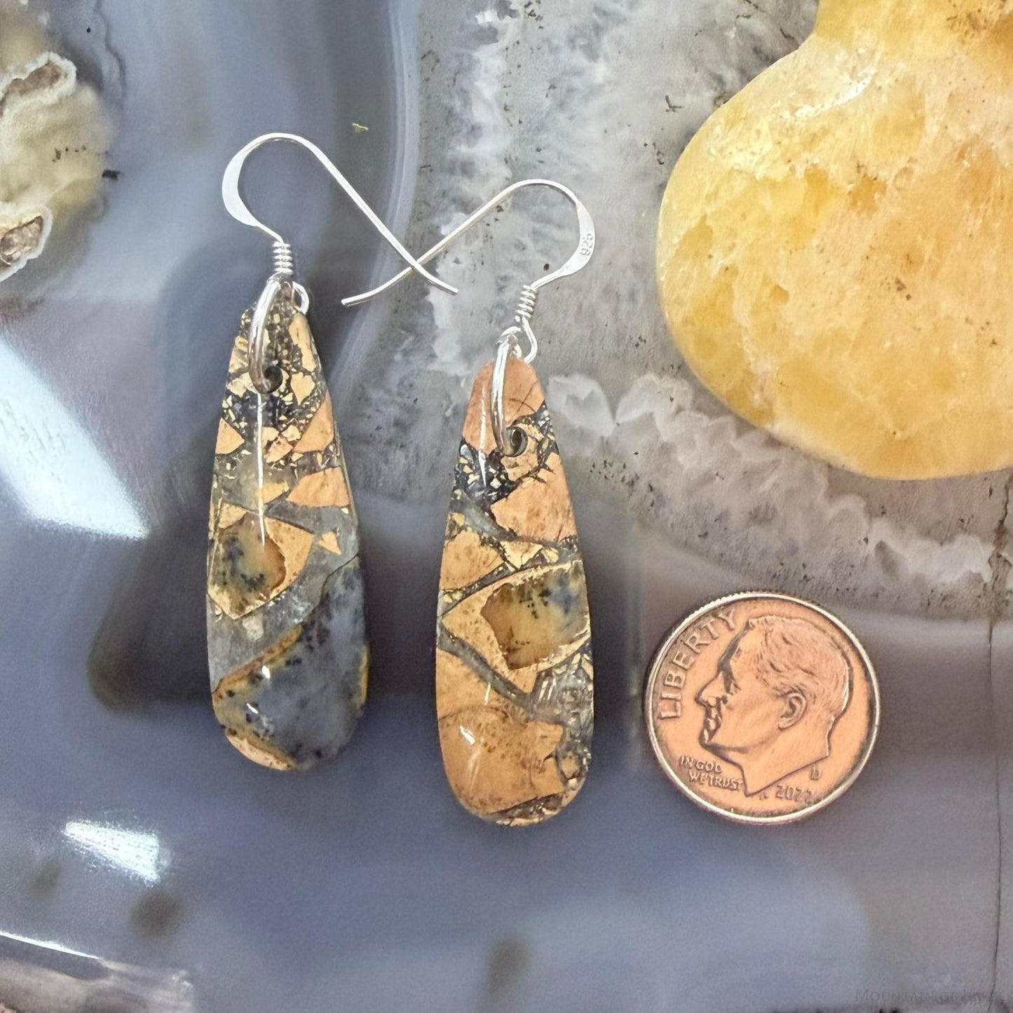 Sterling Silver Teardrop Maligano Jasper Slab Dangle Earrings For Women #502