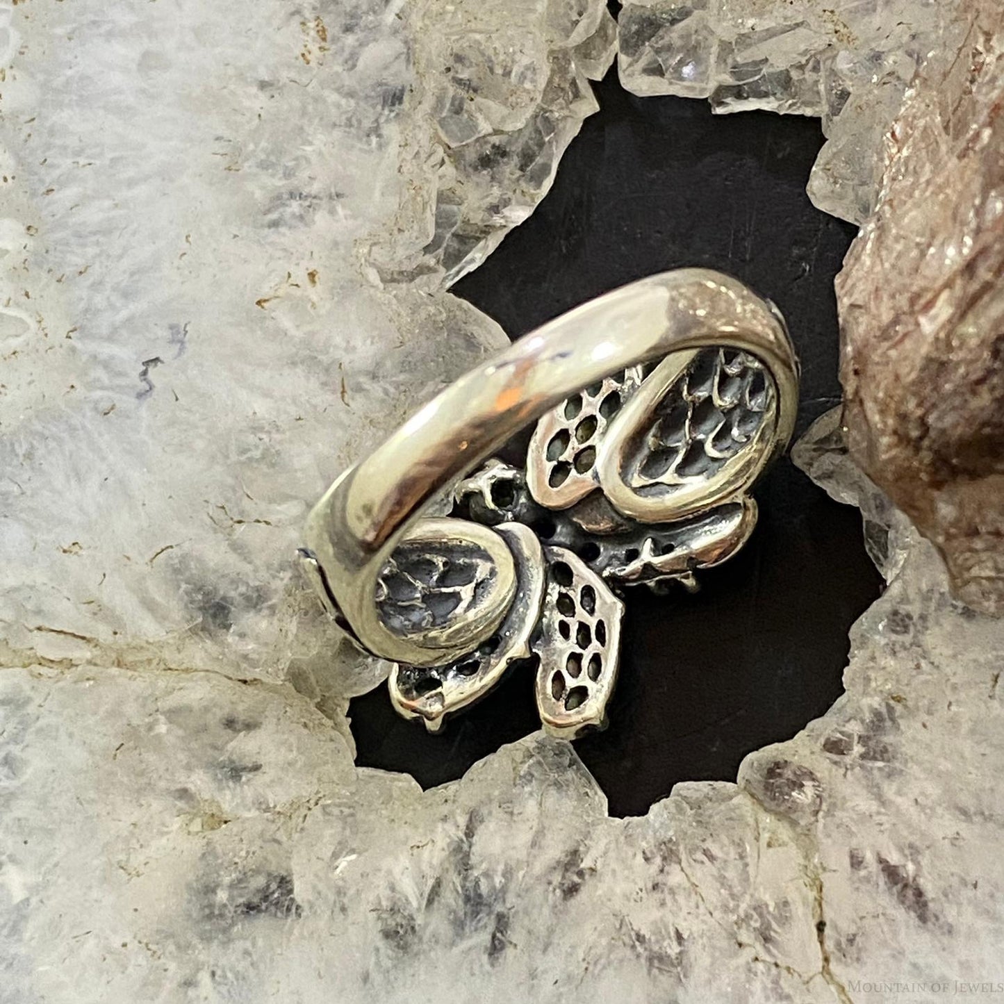 Carolyn Pollack Southwestern Style Sterling Silver Abalone, Amethyst & Peridot Dragonfly Ring For Women