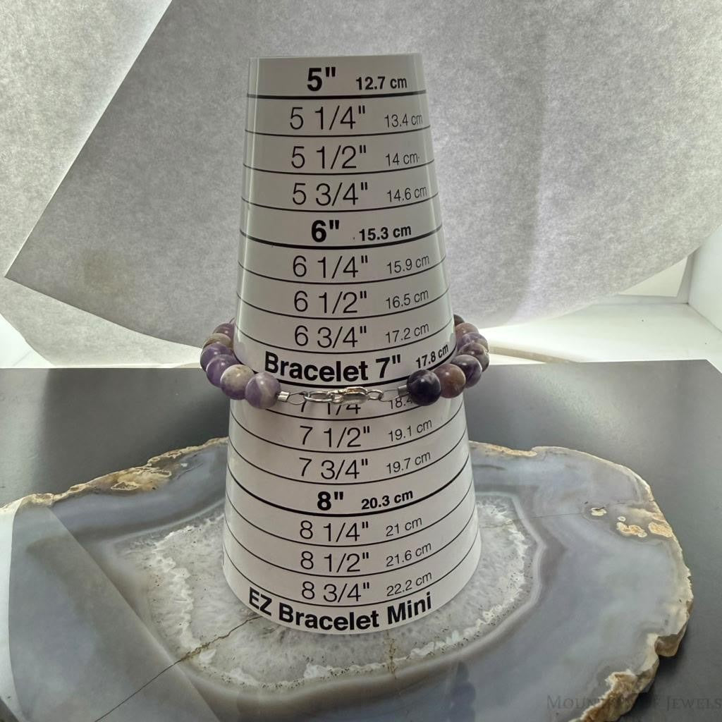 Sterling Silver 8mm Round Amethyst Beads 7" Bracelet For Women