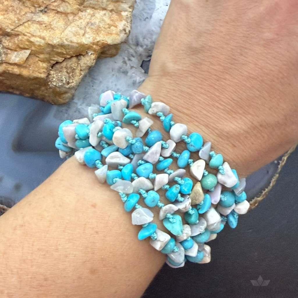 Sterling Silver Natural Turquoise and MOP Beads 6" Bracelet For Women
