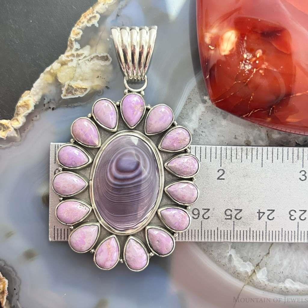 Native American Sterling Silver Wampum & Phosphosiderite Cluster Pendant For Women