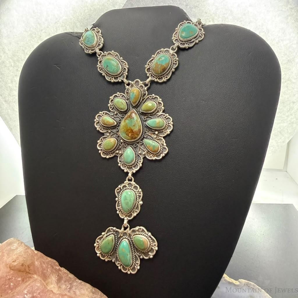 Sterling Silver Southwestern Style Royston Turquoise Lariat 29" Necklace For Women