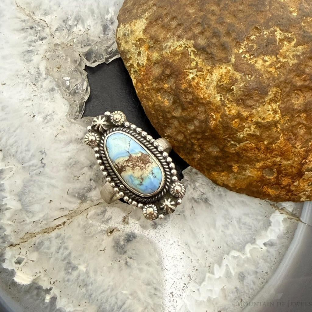 Sterling Silver Southwestern Style Oval Golden Hill Turquoise Adjustable Ring For Women