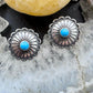 Native American Sterling Silver Repousse Concho with Turquoise Dot Stud Earrings