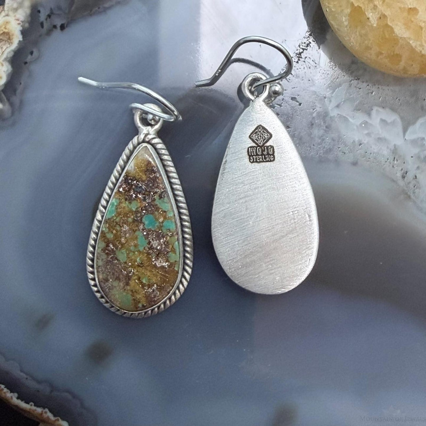 Sterling Silver Southwestern Style Teardrop Royston Turquoise Dangle Earrings For Women