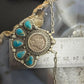 Sterling Silver Southwestern Style 1944 Mercury Dime & Kingman Turquoise Necklace For Women